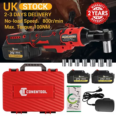 100Nm Electric Cordless Right Ratchet 3/8'' Angle Wrench Power 2  Batteries Set • £52.99