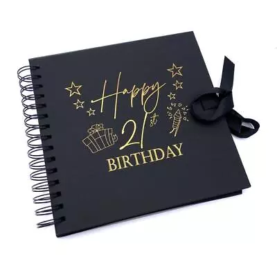 21st Birthday Black Scrapbook Photo Album With Gold Script Present Design • £14.99