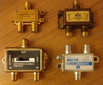 LOT OF 4 Two Way Splitters RCA Beite Cable In ANT In Out Various MHZ  • $7