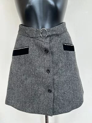 Miu Miu Miniskirt Size 42 27-28”W Pure Wool Grey Herringbone (SHP) • £37.99