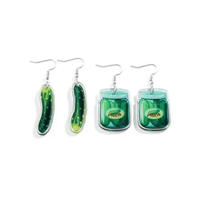 1Pair Women Girls Acrylic Pickle Jar Pickle Cucumber Earrings Drop Dangle Funny • $2.84