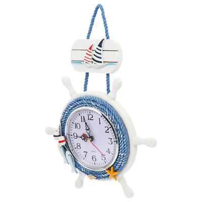 Ocean Decor Wooden Hanging Clock Nautical Boat Anchor Steering Wheel Wall Clocks • £11.45