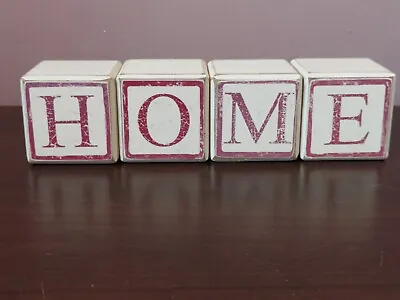 £5.99 • Buy HOME Small Block Letters Wood Plaque Sign Decorative Cream Red Script Stacking