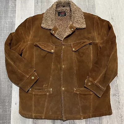 VTG DeLong 50s/60s Brown Western Suede Leather Sherpa Lined Heavy Jacket Coat 42 • $49.99