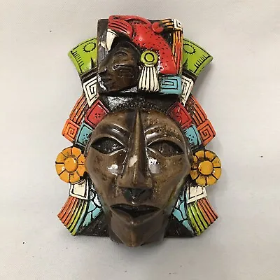 Mayan Wall Art Mask Jaguar Warrior Artisan Made In Chichen Itza Yucatan Painted • $49.99