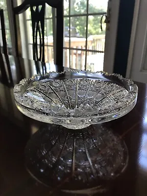 Vintage Bohemian Czech Queen Lace Round Cut Glass Bowl 6  Dia. • $24.99