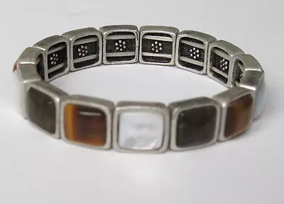 Lia Sophia Stone Stretch Bracelet Tiger Eye Mother Of Pearl Jasper?silvertone • $12