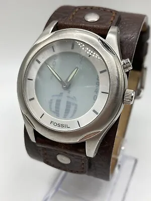 Fossil Big Tic Jr 8767 Men’s Wide Cuff Leather Band Digital Watch New Batt • $199