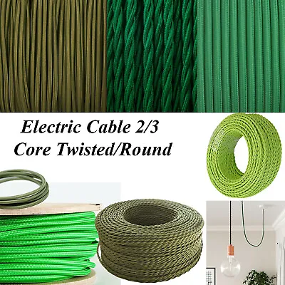 Vintage Green Fabric Cable 2/3 Core Twisted/Round  Flex Braided Electric Cable • £2.65