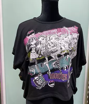 Monster High Girls Top Size L Large 10-12 Black And Pink Shirt W Sequin High Low • $9.95