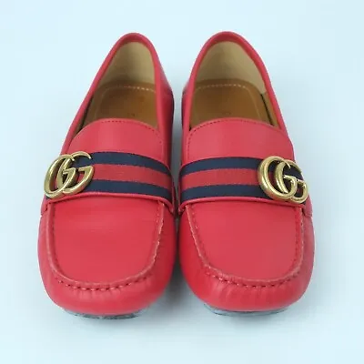 $324.95 • Buy Authentic Gucci GG Marmont Web Driver Loafers Red Leather Size 37.5 Mint
