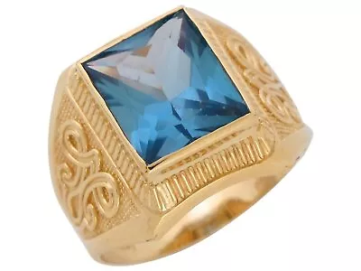 10k Or 14k Yellow Gold Simulated Blue Zircon December Birthstone Mens Wide Ring  • $529.99