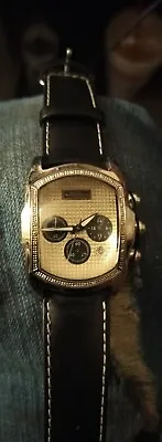 JoJo Rodeo Diamond Platinum Watch Stainless Steel Men Brown Leather Band Used • $150
