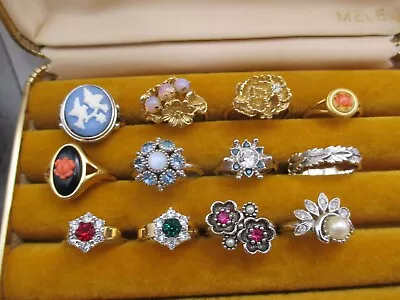 VTG Signed Avon 12 Ring Lot Rhinestone Gemstone Cameo Flowers • $45