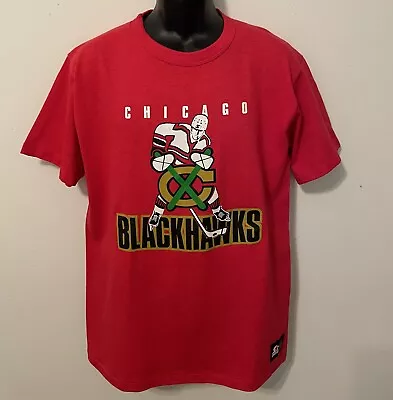 Vintage 90's NHL CHICAGO BLACKHAWKS STARTER T-Shirt RED NWT NEW Old Stock LARGE • $19.95