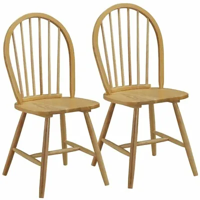 Set Of 2 Vintage Windsor Dining Side Chair Wood Spindleback Kitchen Room Natural • $128.96