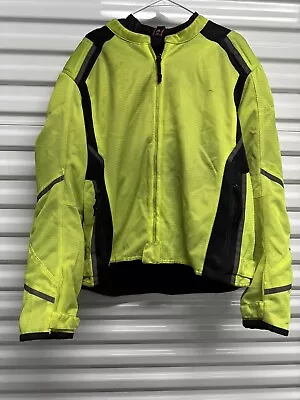 First Gear Jacket Mens XL Green Motorcycle Padded Riding Mesh Tex Hi-Vis Zip • $65