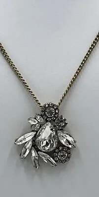 J. Crew Crystal Shiny Gold Tone Chain Floral Pendant Long Necklace • $24.99