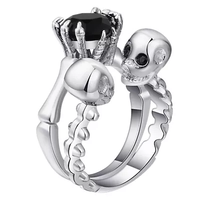 £169 • Buy 2Ct Black Diamond Skull Engagement Ring Couple Wedding Band Set Matching His Her