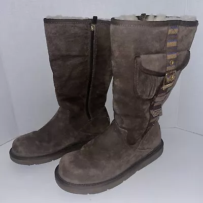 Ugg Australia Retro Cargo Side Zip Sheep Fur Lined Brown 1895 Women Boot Size 8 • $54.95