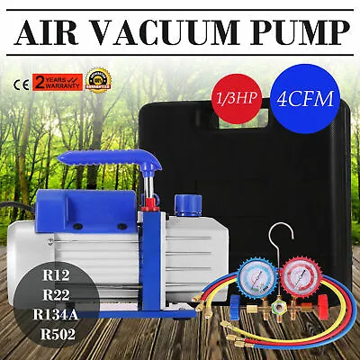 4 CFM Air Vacuum Pump HVAC Manifold Gauge Set AC A/C Refrigeration Kit Free Oil • $229.90
