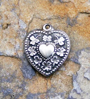 VINTAGE STERLING SILVER HEART CHARM - LAMPL Shamrocks With Beaded Border • $40