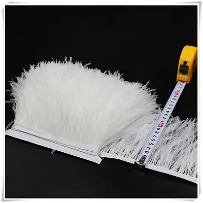 White Ostrich Feather Trim Fringe Sewn On Feather 1 Yard  • $14.69