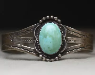 Vintage Native American Navajo Sterling Silver Turquoise Cuff Bracelet • $238.50