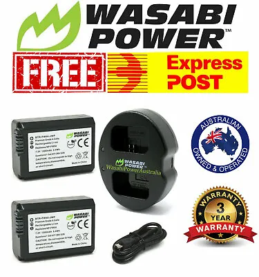 $73.50 • Buy NP-FW50 Wasabi Battery X2 & Charger For SONY Alpha A5000,A5100,A6000,A6300,A6500
