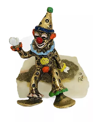 Vintage Ron Lee Brass Clown Sculpture Onyx Base Gold Trim Signed • $50.70