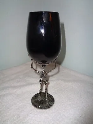 2 WELLDRESSED Halloween Water Wine GLASS GOBLET Black Silver SKELETON Metal Stem • $120.28