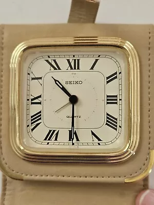 Vintage Seiko Quartz Travel Alarm Clock In Beige Leather Case Japan QQ534 A • $24.99