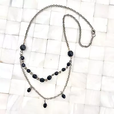 Double Layer Back Beaded Chain Necklace Silver Tone The Vintage Strand Lot #0613 • $10.19