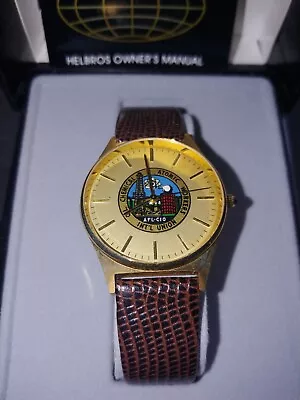 Vintage Helbros Atomic Workers Union Watch Mens Gold Lizard Band Needs Battery • $109.99