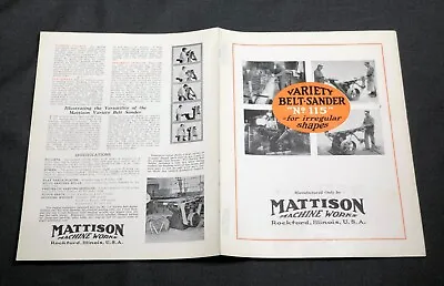 MATTISON Belt Sander No. 115 Illustrated Antique Brochure Booklet Machines • $12.50