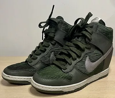 Nike Dunk Sky Hi Women US 8 Carbon Green Silver Hidden Wedge Shoes RARE 2015 • $100