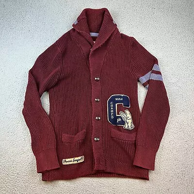 WHO A.U California Dream Sweater Mens Medium Red Varsity Cardigan Button Up • $24.88