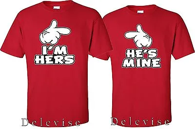 I'm Hers He's Mine Valentine Couple Matching Funny Cute T-Shirts S-4XL • $9.79