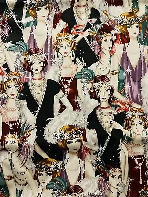 FLAPPER Girls On White With 1920’s Awesome Fabric BTHY 18”x44” • $9.99