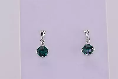 Sterling Silver 17mm X 8mm Dangling Emerald Diamond 925 Post Stud Earrings • $23.50