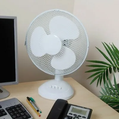 12  Oscillating Electric Desk Fan 12 Inch 3 Speed Silent Portable Home Office • £17.79