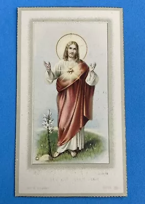 $1.25 • Buy Vintage Catholic Holy Funeral Prayer Card - Sacred Heart Of Jesus