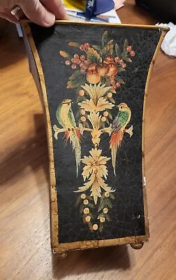 RAZ Imports Beautiful Black W Birds & Floral Metal Footed Vase Planter 11  X 7  • $40