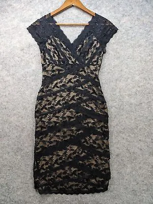 Marina Dress Womens Size 4 Black Beaded Scallop V-Neck Layered Lace Mini Sheath • $38.88