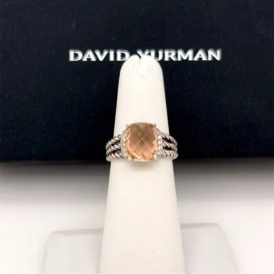 David Yurman Wheaton Sterling Silver Diamond & Morganite Ring Size 7US • $299.99