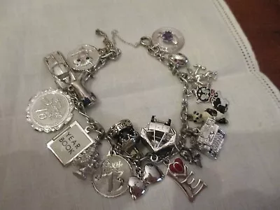 Vintage Sterling Silver Charm Bracelet 7 1/2   20 Charms  3 Unusual Charms • $75