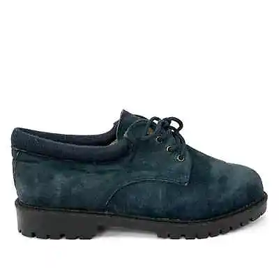 Vintage Blue Suede Leather Hunters Run Chunky Lace Up Shoe • $25