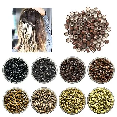 Silicone Lined Micro Beads Rings Link Tip Loop Hair Extensions 4mm 4.5mm 5mm • £2.49