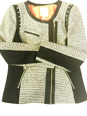 McGinn Andi Studded Tweed Asymmetrical Zip Moto Jacket/Blazer Size Large/ Med • $24.95