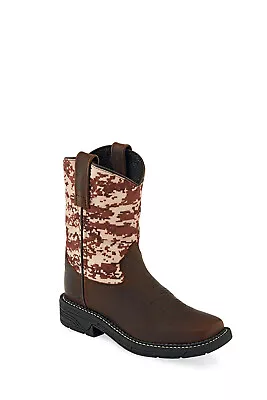 Old West Brown/Camo Children Boys Leather Cowboy Boots • $55.99